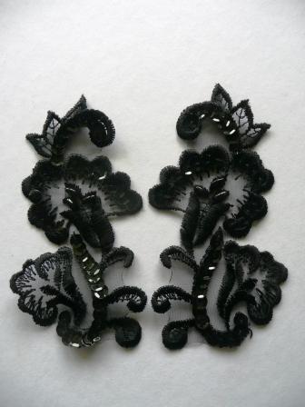 Lily Spray Lace Motif - Black - Click Image to Close